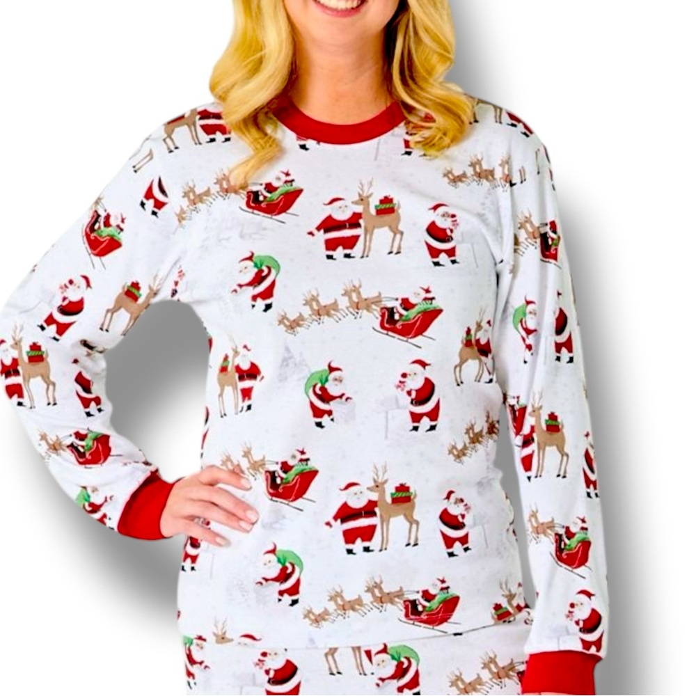 Pottery Barn Size Small Heritage Santa Long Sleeve Pajama Top Organic Cotton